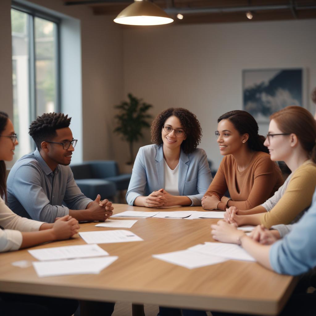 A group of individuals discussing GNCS Support Coordination in a collaborative setting.