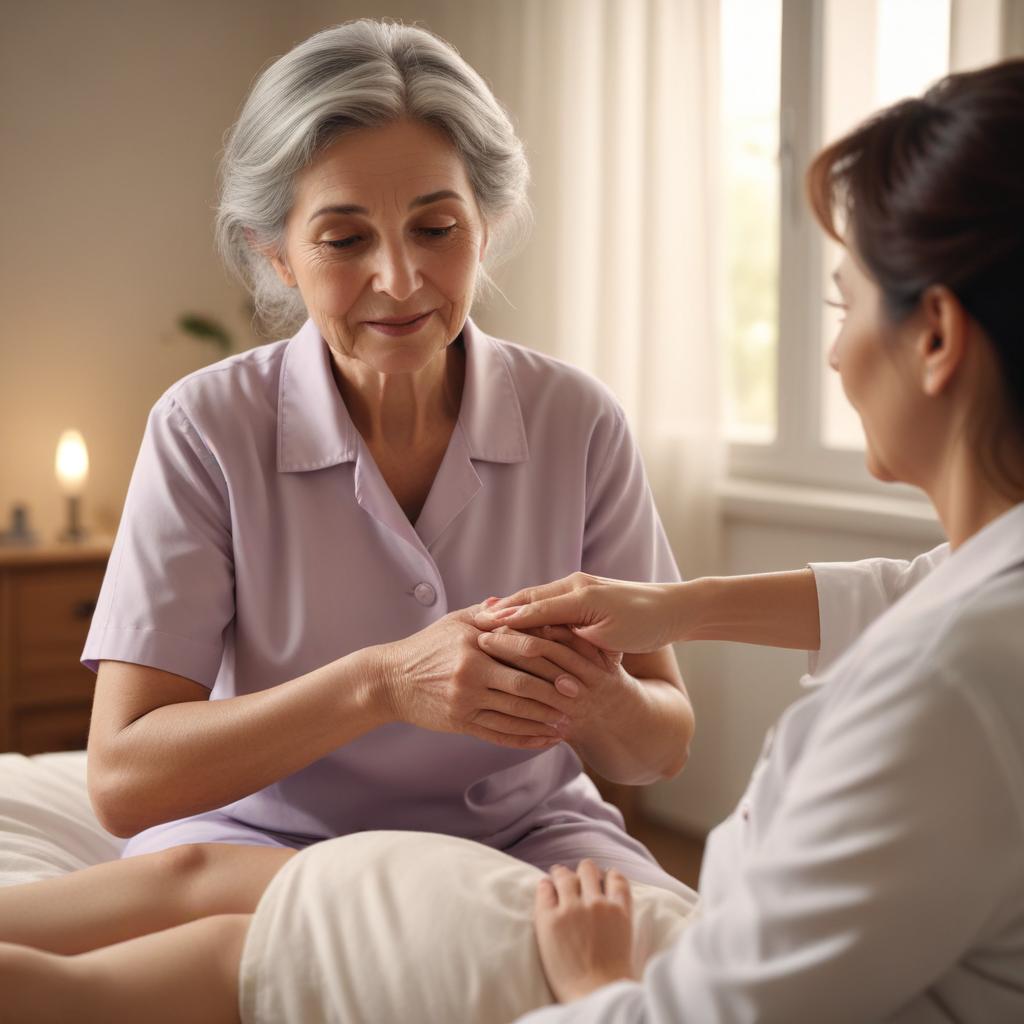 Caregiver assisting with complex bowel care at home